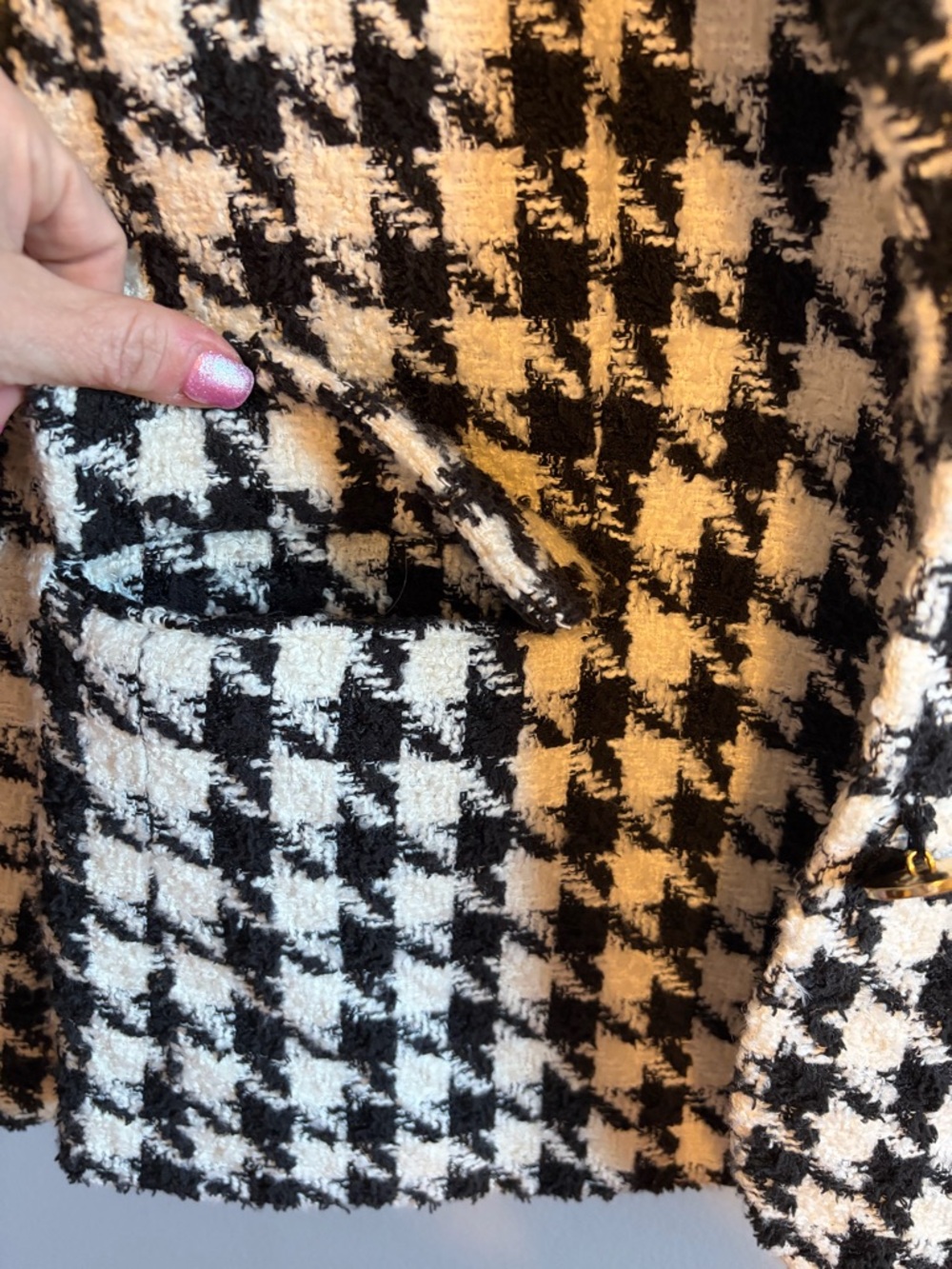 kate spade Black & White Houndstooth Tweed Blazer Jacket - Picture 3 of 5